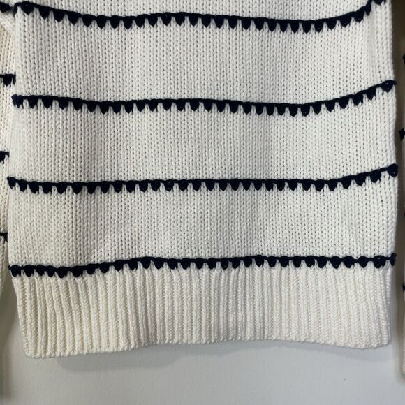 Madewell Textured Cotton Crewneck Sweater Stripe Ivory Navy XS Cozy Knit Chunky - Picture 5 of 10